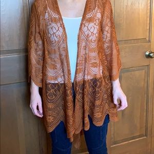 Rust color lace kimono